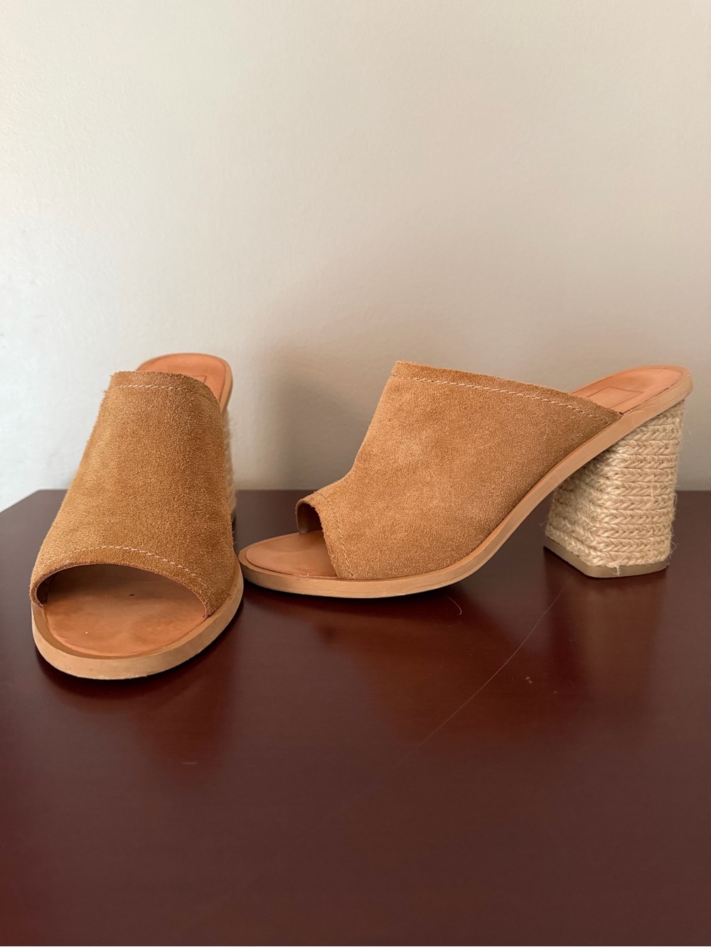 Dolce Vita Tan Suede Woven Block Heel Mules